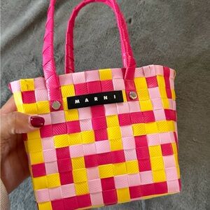 Marni Vibrant Pink and Yellow Checkered Tote